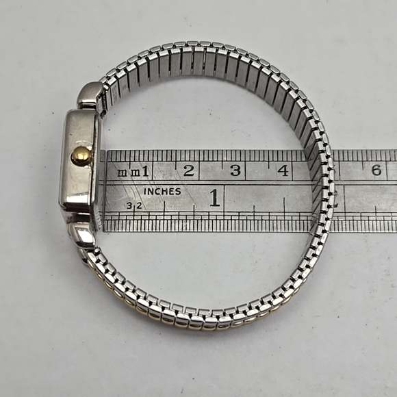 Womens Carriage by Timex Tank Watch Silver Gold Two Tone Stretch New Battery - Picture 8 of 10